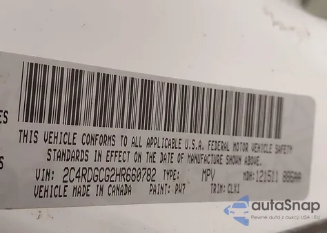 2017 Dodge Grand Caravan Sxt из США, поврежденный, VIN 2C4RDGCG2HR660782